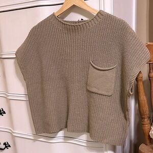Casual Tan Knit Blouse with Pocket